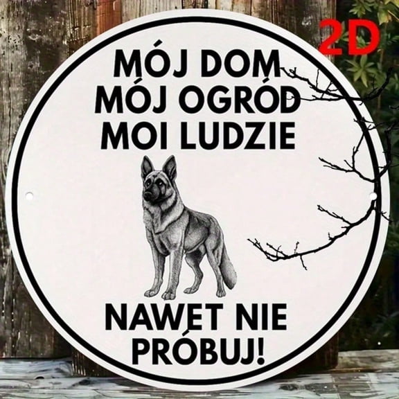 HELLOYOUNG German Shepherd Warning Sign 8x8 Inch, Vintage 2D Flat Round Tin Plaque, Garden Fence Yard Art Patio Decor