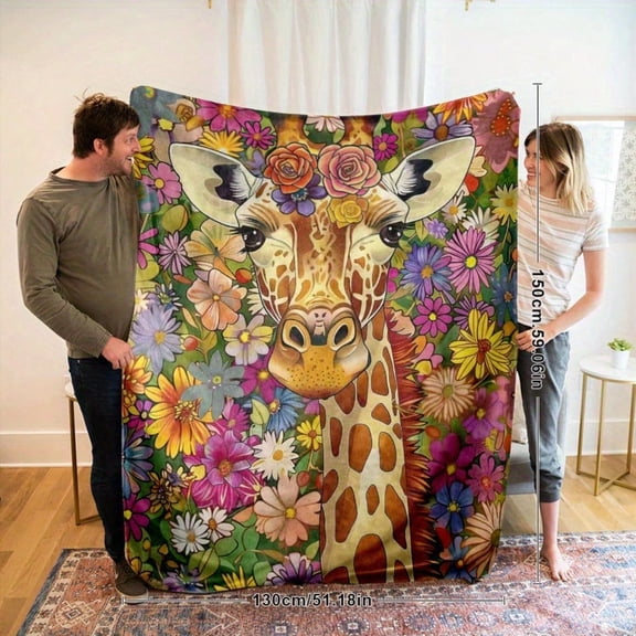 HELLOYOUNG Giraffe Print Flannel Blanket - Ultra-Soft Geometric Pattern Throw for Sofa, Bed, Home Decor, All-Season Cozy, Vibrant, Durable & Easy-Care