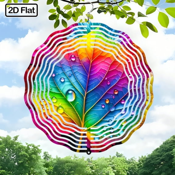 HELLOYOUNG Glittering Rainbow Leaf Wind Chimes, 360 Rotating Metal Garden Decor with Gentle Dew Drop Tones, Soothing Sounds for Outdoor Balcony, Patio, Indoor Home, Unique Valentine's Easter Gift