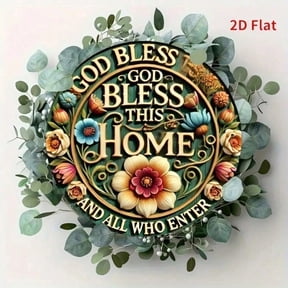 HELLOYOUNG God Bless This Home 8 Inch Round Metal Sign Rustic Farmhouse Wall Decor Vintage Tin Plaque Christian Religious Gift for Patio Garden