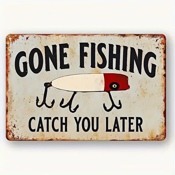 HELLOYOUNG "Gone Fishing" Rustic Metal Sign: Timeless Decor for Angling Enthusiasts, Ideal Gift for Fishing Lovers No Matter the Occasion