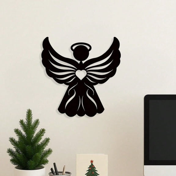 HELLOYOUNG Gothic Angel Metal Wall Art, Elegant Heavenly Iron Sculpture for Living Room, Halloween Christmas New Year Housewarming Gift