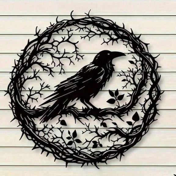 HELLOYOUNG Gothic Black Metal Crow Wall Art, Vintage Iron Bird Silhouette Decor for Halloween Witchy Bedroom Celestial Theme, Large Raven Hanging for Spooky Home Cafe Alt-Style Gift
