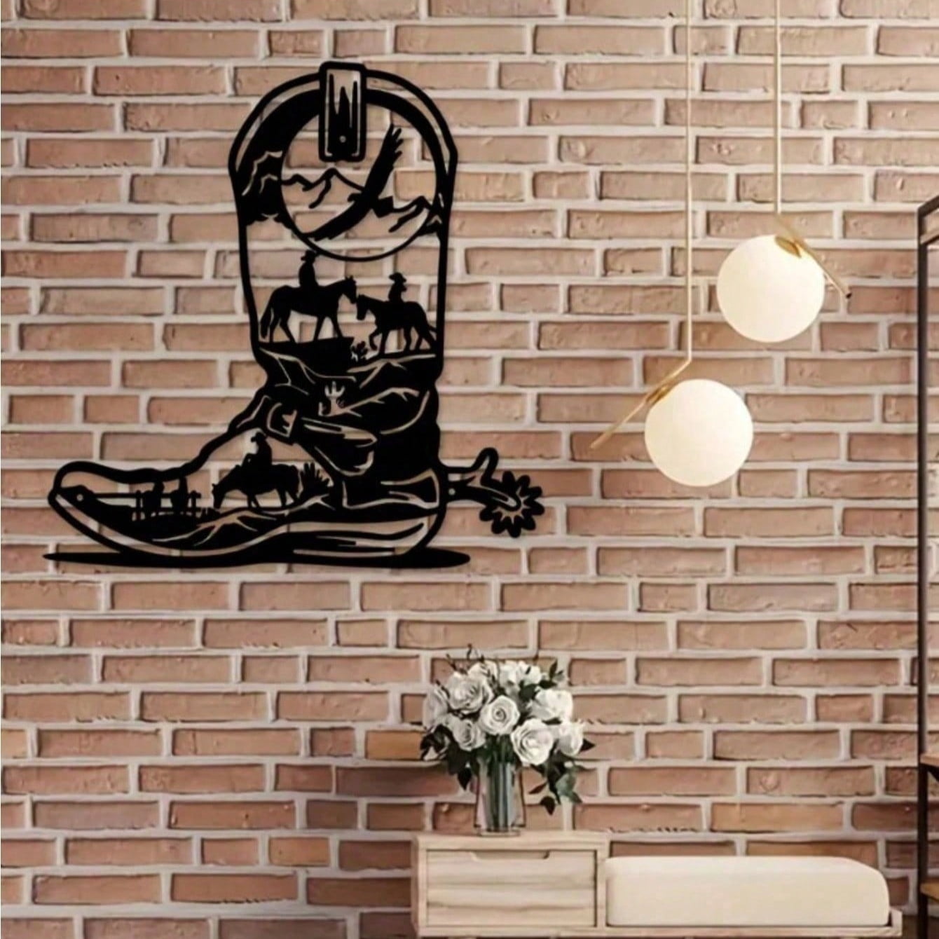 HELLOYOUNG Gothic Black Metal Iron Long Boots Wall Art, Indoor Outdoor ...