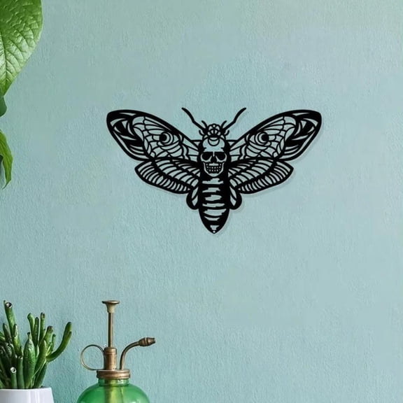 HELLOYOUNG Gothic Death Head Moth Iron Wall Art Decor, Vintage Metal Hanging for Bedroom, Dark Aesthetic Indoor Outdoor Sculpture, Unique Gothic Home Accent