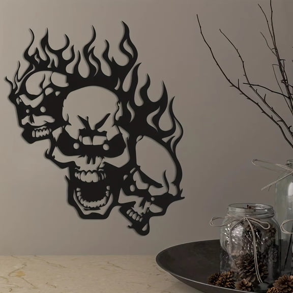 HELLOYOUNG Gothic Flame Skull Metal Wall Art Decor Vintage Iron Craft for Man Cave Home Bar Accessories for Home Decor