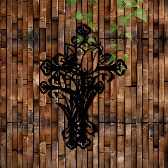 HELLOYOUNG Gothic Floral Cross Wall Decal & Sticker