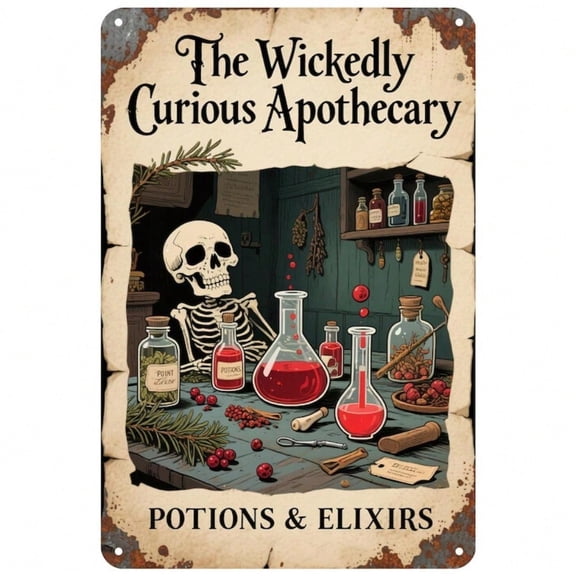 HELLOYOUNG Gothic Halloween Decor Wall Sign Vintage Metal Apothecary Art Rustic Tin Potion Label for Haunted House Bar 8x12 Inc