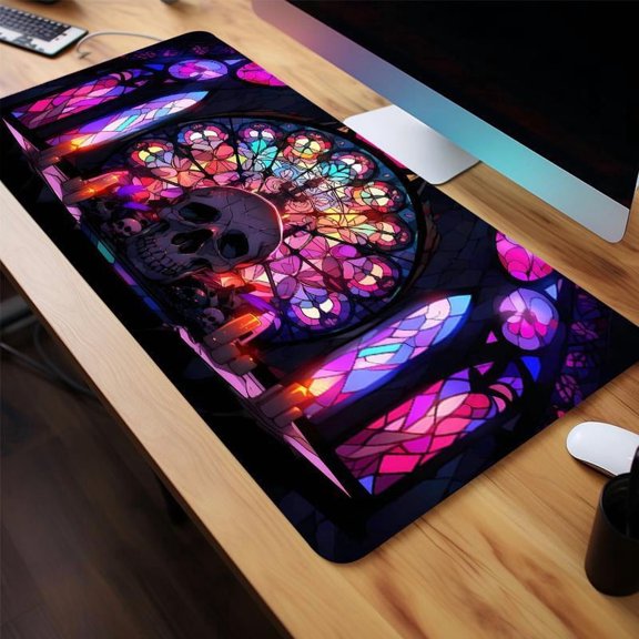 HELLOYOUNG Gothic Skull Gaming Mouse Pad Large Rectangular Keyboard Desk Mat with Non-Slip Rubber Base for Home Office Game Room  Christmas Gift