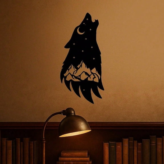 HELLOYOUNG Gothic Wolf Metal Wall Art Black Howling Wolf Decor Dark Academia Wall Sculpture for Living Room Bedroom Office Halloween Christmas New Year Gift