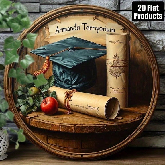 HELLOYOUNG Graduation Wall Decor Aluminum Sign with Cap Diploma Apple, Elegant Script Plaque for Home Office NavyGradu Style, College Graduate Gift