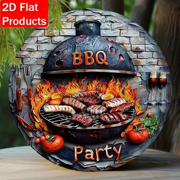 HELLOYOUNG Grill Art Tin Sign 2D Flat Metal for Porch, Outdoor Rustic Wall Decor, Camping & Party Decoration