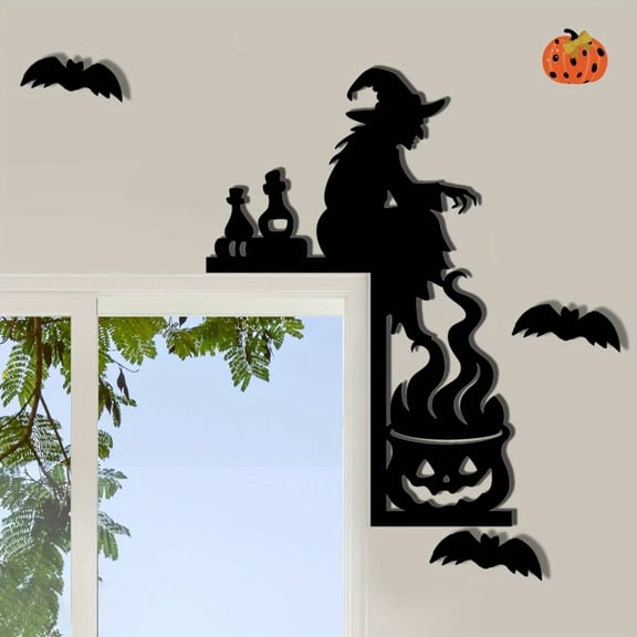 HELLOYOUNG Halloween Decorative Door Corner Hook Witch Metal Wall Art Vintage Cast Iron Cauldron Gothic Door Window Decoration Easy Install Hanging Ornament for Christmas New Year Gift