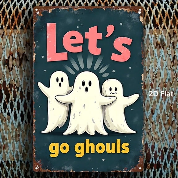 HELLOYOUNG Halloween Metal Sign 8x12 Inch, Cartoon Ghost Tin Wall Art, 2D Flat Rustic Decor for Home Farmhouse Bathroom, Funny Vintage Aluminum Plaque