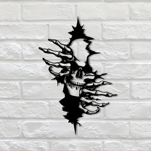 HELLOYOUNG Halloween Metal Wall Art - Modern Gothic Skeleton Wall Decor, Scary Aesthetic Home Decoration for Living Room, Bedroom, and Outdoor