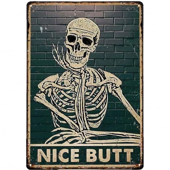 HELLOYOUNG Halloween Skeleton Sign Vintage Tin Metal Wall Art 12x8 Inch Funny Bathroom Decor Retro Bar Man Cave Gift