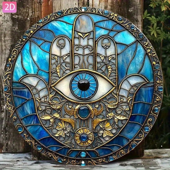 HELLOYOUNG Hamsa Hand Wall Decor Evil Eye Amulet Turquoise Gold Metal Sign for Garden Patio Bar Club