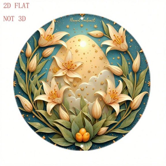 HELLOYOUNG Handcrafted Metal Wall Art Decor, Rustic Farmhouse Floral Lily Moon Star Round Sign for Living Room Bedroom