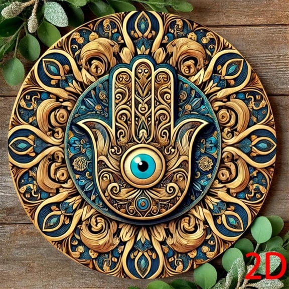 HELLOYOUNG Handmade Evil Eye Wall Decor, Intricate Vintage Blue and Gold Feather Design, Elegant Statement Decoration