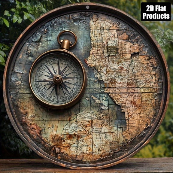 HELLOYOUNG Handmade Vintage 2D Wooden World Map Wall Art 0.2-Inch Thick Compass Decor for Living Room Bedroom Office