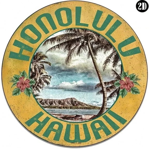 HELLOYOUNG Hawaii Vintage Metal Tin Sign Beach Palm Trees Diamond Head Wall Art Decor for Home Garage Bar