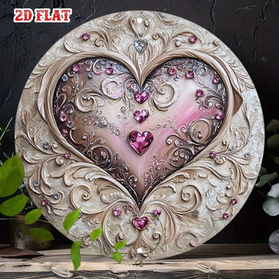 HELLOYOUNG Heart Wall Art with Gem, 7.8 Inch Flat Aluminum Metal Wall Decor for Home, Patio, Gift, Elegant Modern Decoration for Living Room