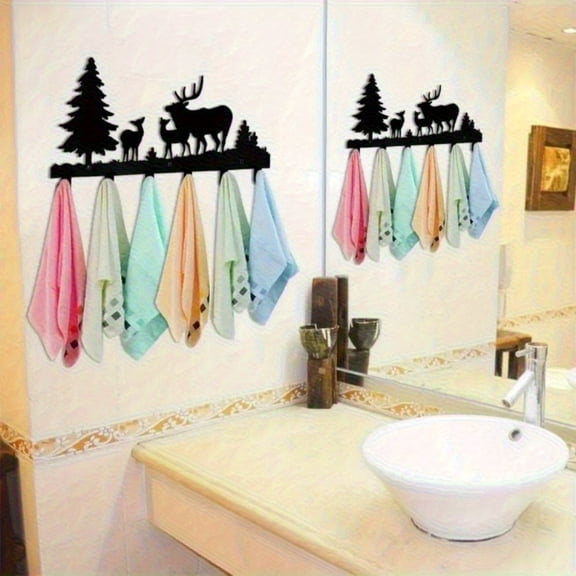 HELLOYOUNG Heavy Duty Metal Wall Hook Farmhouse Rustic Multi-Purpose Coat Rack, Unique Moon Cloud Deer Design, Utility Hardware for Hanging Towels Keys Ornaments