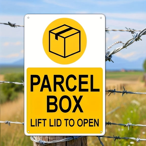 HELLOYOUNG Heavy-Duty Parcel Box, Weatherproof Iron Mailbox Sign with Lift Lid Open Design, No Wiring Needed, Bold Yellow & Black Contrast Wall Art Decor