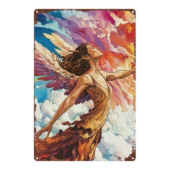 HELLOYOUNG Heavy Metal Angel Wall Art 8x12 Inch Iron Flying Angel with Wings Vintage Rustic Farmhouse Hanging Sign Home Living Room Decor