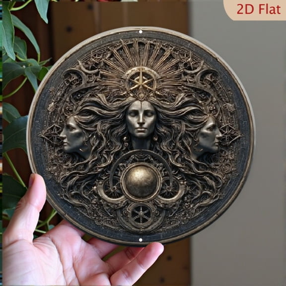 HELLOYOUNG Hecate Goddess Wall Art 2D Aluminum Metal Sign 7 8 Inch Round Witch Decor Mystic Moon Magic Home Bar Cafe Gift