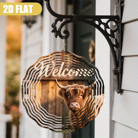 HELLOYOUNG Highland Cattle Wind Chimes Rustic Farmhouse Metal 10 Inch Wide Base Swivel Hook No Batteries Needed Indoor Outdoor Decor Patio Garden Gift for Valentine Halloween Christmas