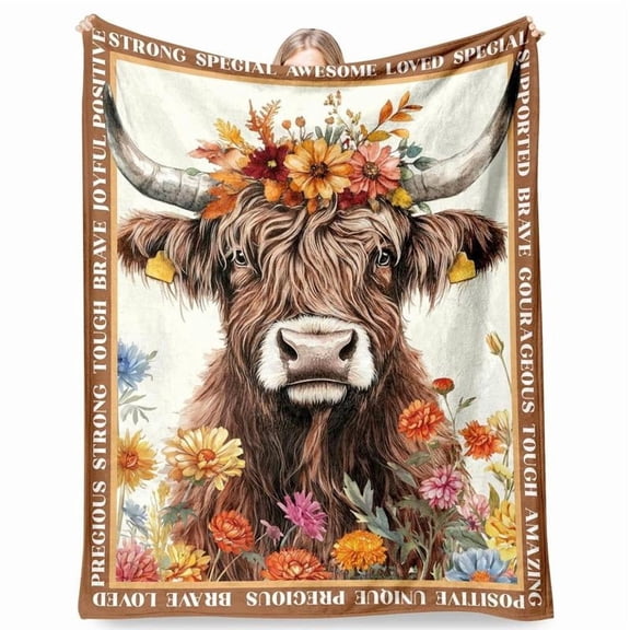 HELLOYOUNG Highland Cow Flannel Blanket, Soft Plush Throw Blanket for Bedroom, Warm Cozy Flannel Blanket for Couch, Home Office Travel, Extra Large Fuzzy Blanket