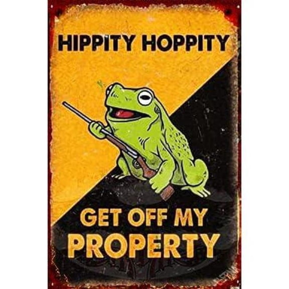 HELLOYOUNG Hippity Hoppity Get Off My Property Retro Metal Aluminum Sign Vintage Poster Pain Aluminumgs Art Wall Decor for Home Living Room Coffee Shop Club Pub 8x12 Inch