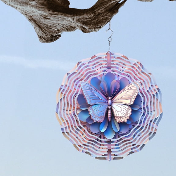 HELLOYOUNG Holographic Wind Spinner Metal Kinetic Garden Decor, Wind-Powered Outdoor Gift for Halloween Thanksgiving Iron Sun Catcher Color Atmosphere Pendant