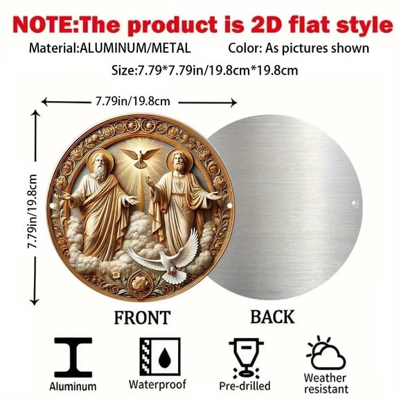HELLOYOUNG Holy Trinity Wall Art Christian Religious Gold Foil Embossed Aluminum Panel 7.8x7.8 Inch Round 2D Metal Sign for Church Home Prayer Room Christian Gifts Decor