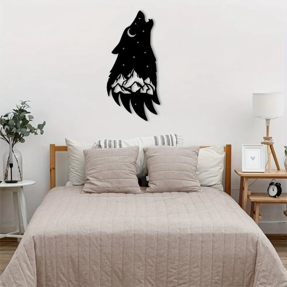 HELLOYOUNG Howling Wolf Metal Wall Art, Southwestern Inspired Steel Decor for Outdoor Living Room Bedroom, Durable Hanging Ornament