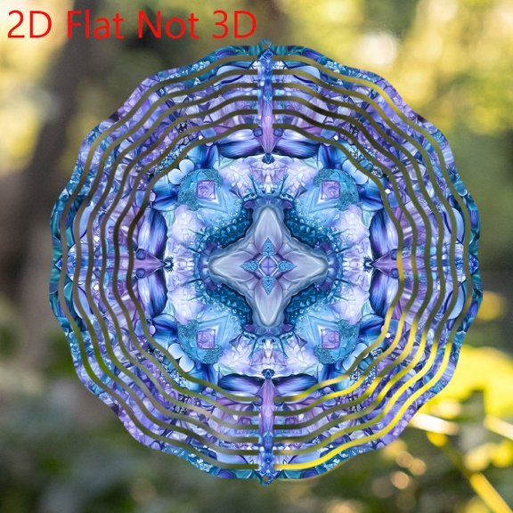 HELLOYOUNG Indigo Floral Pattern Spinning Wind Chime 360 Rotating Hook Sun Catcher for Garden Lawn Outdoor Decor, Spring Summer Gift for Friends