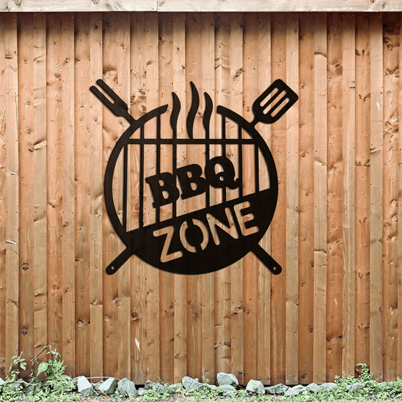 HELLOYOUNG Industrial BBQ Metal Wall Art, Rustic Grilling Sign, Hardwired Iron Decor with Gable Accent for Loft, Backyard, Man Cave, Urban Hanging Sculpture, Bold Statement Piece
