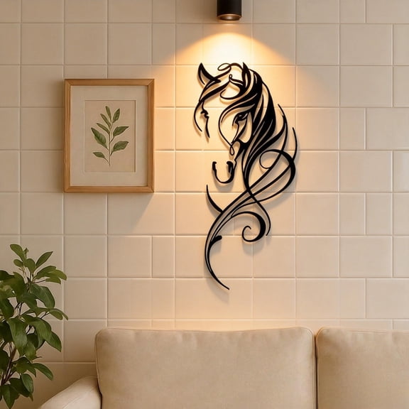 HELLOYOUNG Industrial Farmhouse Metal Horse Wall Art Vintage Boho Abstract Sculpture Statement Piece for Living Room Office Man Cave Bar Gift for Him Decorative Plates