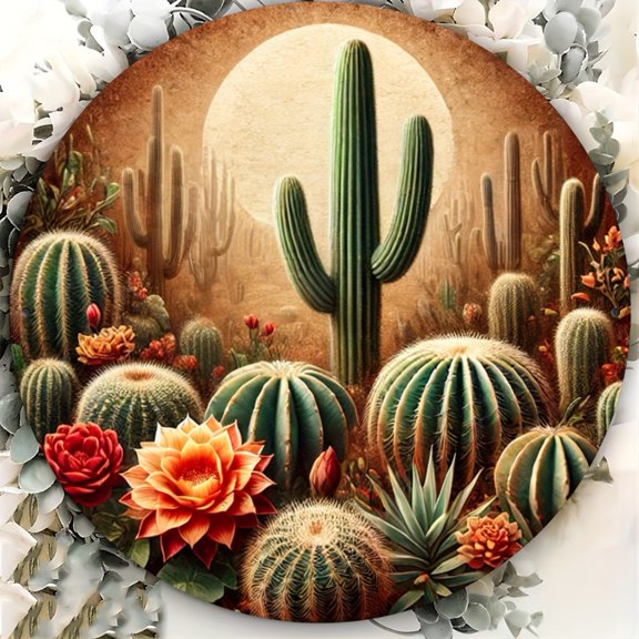 HELLOYOUNG Iron Cactus Flower Wall Art Rustic Metal Sign Durable Spring Decor for Entryway Porch Thanksgiving Indoor Outdoor