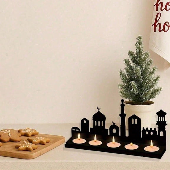 HELLOYOUNG Iron Candle Holder, Vintage Metal Lantern Tabletop Decor for Home Wedding Halloween Christmas Gift, Portable City Skyline Tealight Candleholder for Indoor Outdoor Party Decorations