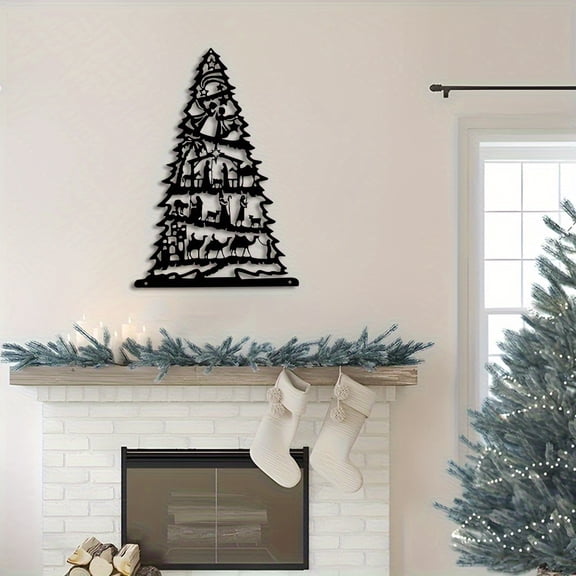 HELLOYOUNG Iron Christmas Tree Metal Scene Mural - Simple & Elegant Silhouette Outline Wall Sculpture, Perfect Home Decor for Room, Ideal Christmas Gift Idea, Festive Holiday Art