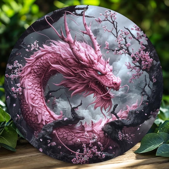 HELLOYOUNG Iron Dragon Wall Art 2D Round Metal Sign Vintage Chinese Dragon Theme for Home Bar Kitchen Living Room Office Outdoor Decor