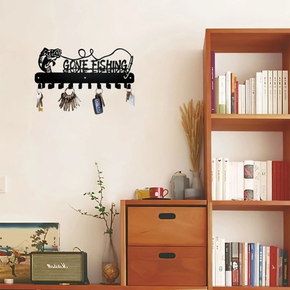 HELLOYOUNG Iron Fish Hook Keychain, Metal Wall Coat Rack Multipurpose Hook, Artisanal Key Holder with Forged Scale Detail, Sturdy Hardware Rack for Entryway Decor, Halloween Christmas New Year Gift