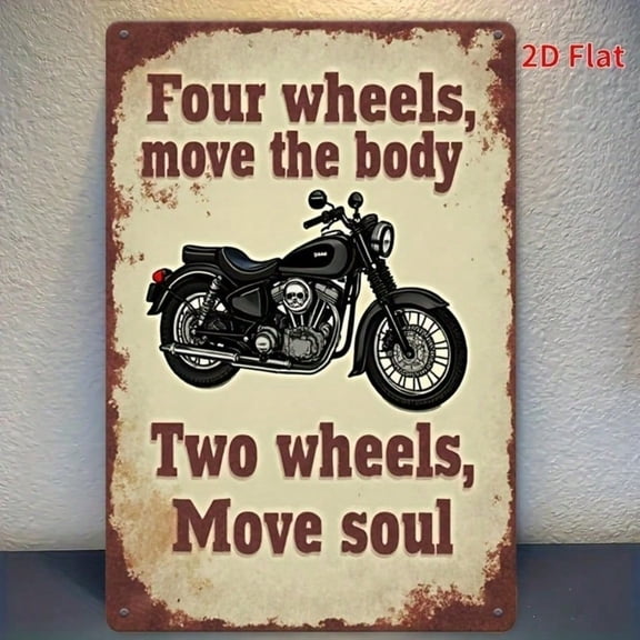 HELLOYOUNG Iron Horse Metal Sign for Garage Wall, Rustic Two Wheels Move The Soul Tin Art, Durable Motorcycle Decor Gift for Biker Man Cave