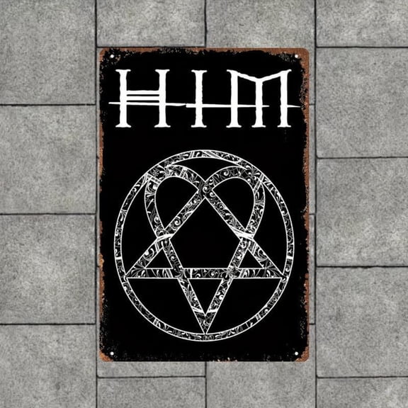 HELLOYOUNG Iron Wall Art HIM Band Concert Poster Frameless Retro Decor with Star of David, Vintage Music Poster for Home Bar Garage Bedroom, Unique Gift Valentine's Day Music Room Decor