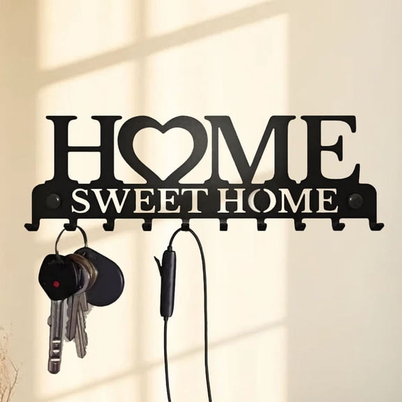 HELLOYOUNG Iron Wall Decor Hook Home Sweet Home Sign, Key Holder for Entryway Living Room, Heavy Duty Farmhouse Wall Organizer for Keys and Small Items, Rustic Valentine Halloween Christmas New Year