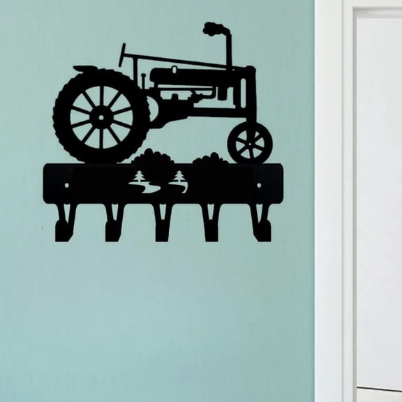 HELLOYOUNG Iron Wall Key Holder Hooks Farm Tractor-Shaped Single-Piece Key Holder with Towel Rack and Coat Hook, Rustic Metal Wall Art for Home Decor, Practical Entryway Organizer