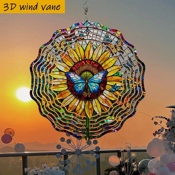 HELLOYOUNG Iron Wind Spinner Heavy Duty Colorful Rotating Outdoor Decor for Garden Yard Metal Wind Motion Art with Hook Easy Hang for Christmas Wedding Party Year Round Gift