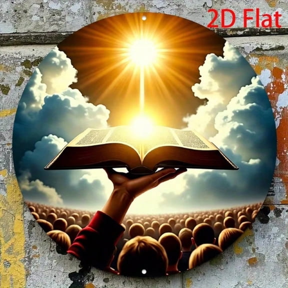 HELLOYOUNG Islamic Wall Art Metal Sign Sun Book Design Round Hanging Plaque 7.8x7.8 Inch Home Decor for Living Room Bedroom